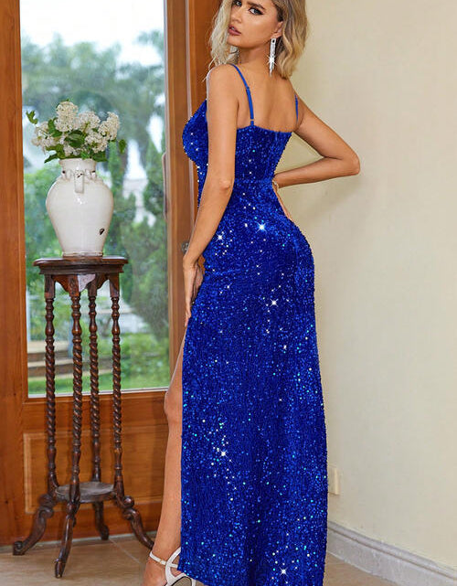 Load image into Gallery viewer, Party Sequin Slit Spaghetti Strap Dress
