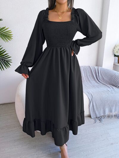 Load image into Gallery viewer, Smocked Square Neck Flounce Sleeve Dress
