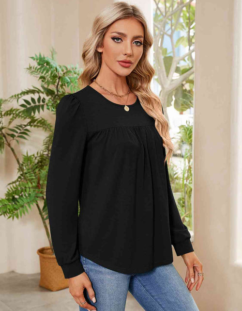 Load image into Gallery viewer, Ruched Round Neck Long Sleeve Blouse
