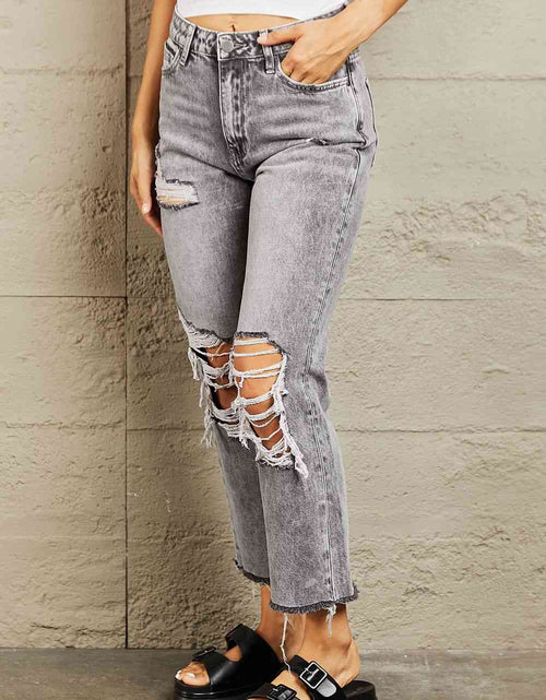 Load image into Gallery viewer, BAYEAS Acid Wash Distressed Cropped Straight Jeans
