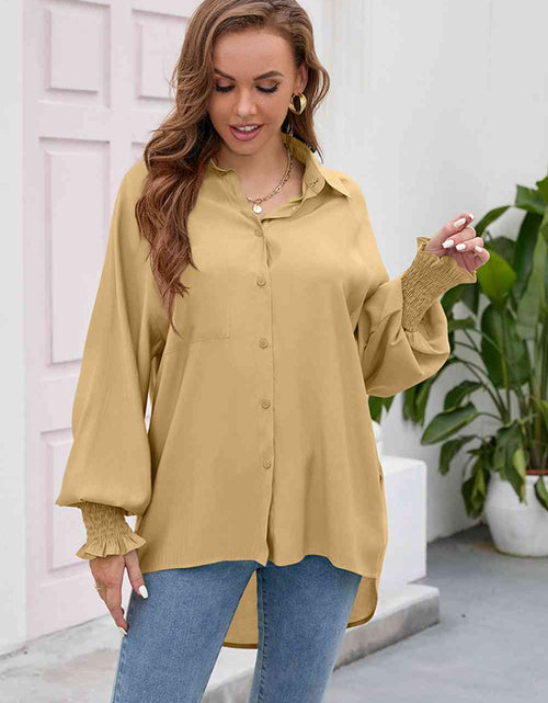 Load image into Gallery viewer, High-Low Collared Neck Lantern Sleeve Shirt
