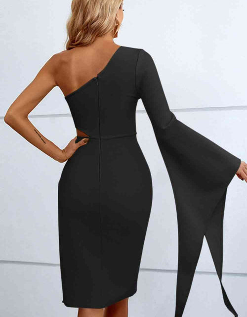 Load image into Gallery viewer, Cutout Split Flare Sleeve One-Shoulder Dress
