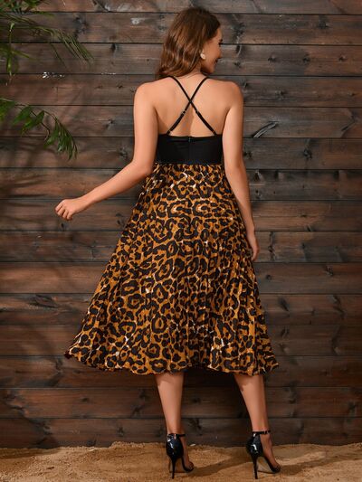 Load image into Gallery viewer, Crisscross Leopard Spaghetti Strap Dress
