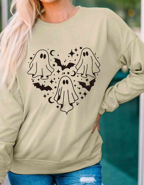 Load image into Gallery viewer, Round Neck Dropped Shoulder Ghost Graphic Sweatshirt
