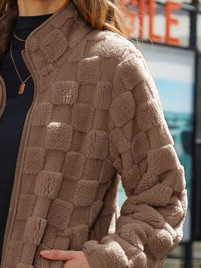 Load image into Gallery viewer, Fuzzy Checkered Zip Up Jacket
