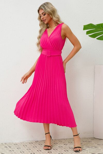 Load image into Gallery viewer, Surplice Sleeveless Midi Pleated Dress
