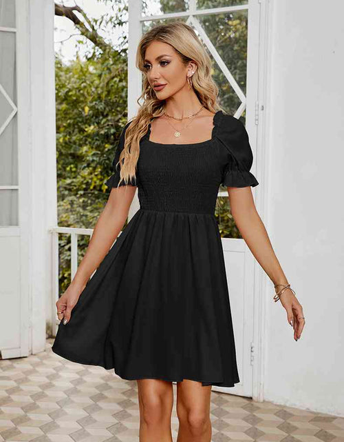 Load image into Gallery viewer, Square Neck Flounce Sleeve Smocked Dress
