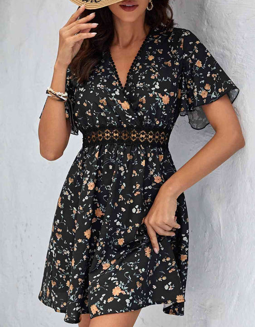 Load image into Gallery viewer, V Neck Flare Sleeve Floral Mini Dress
