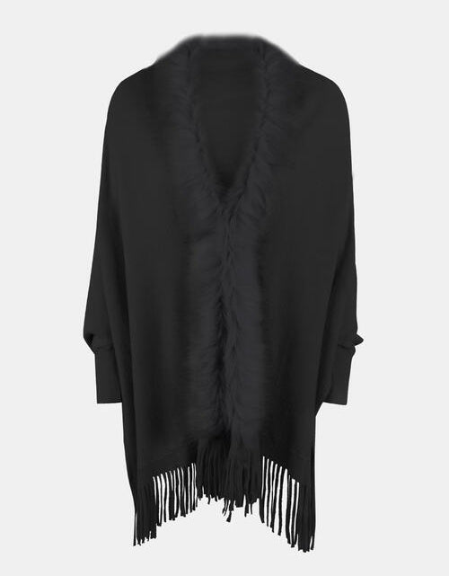 Load image into Gallery viewer, Fringe Open Front Long Sleeve Poncho
