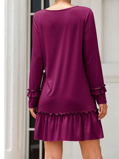 Load image into Gallery viewer, Frill V-Neck Long Sleeve Mini Dress
