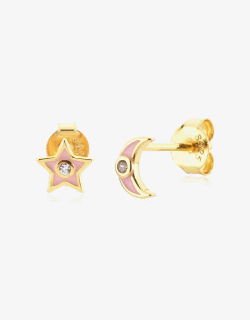 Load image into Gallery viewer, Star and Moon Zircon Mismatched Earrings
