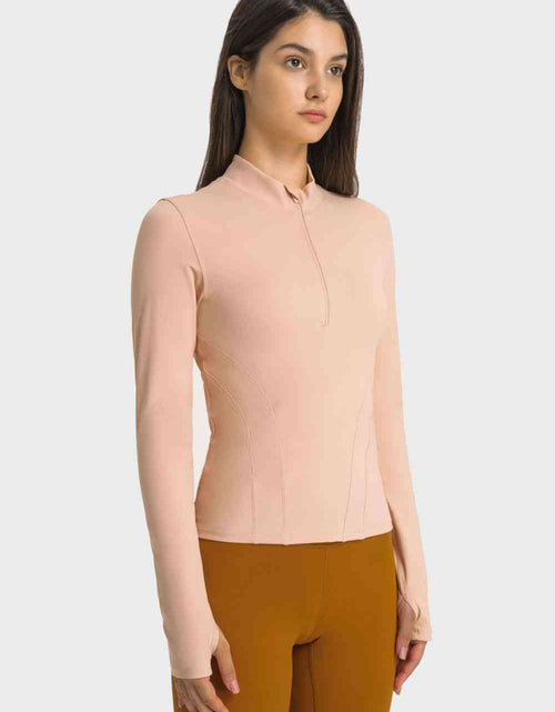 Load image into Gallery viewer, Half Zip Thumbhole Sleeve Sports Top
