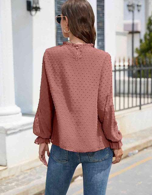 Load image into Gallery viewer, Smocked Mock Neck Swiss Dot Top
