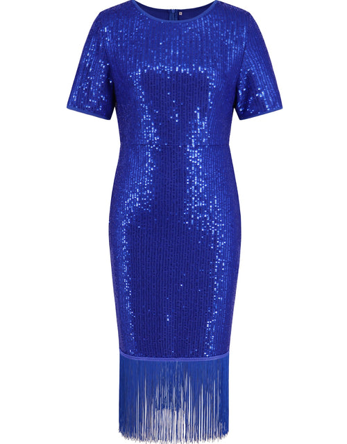 Load image into Gallery viewer, Tassel Sequin Short Sleeve Dress
