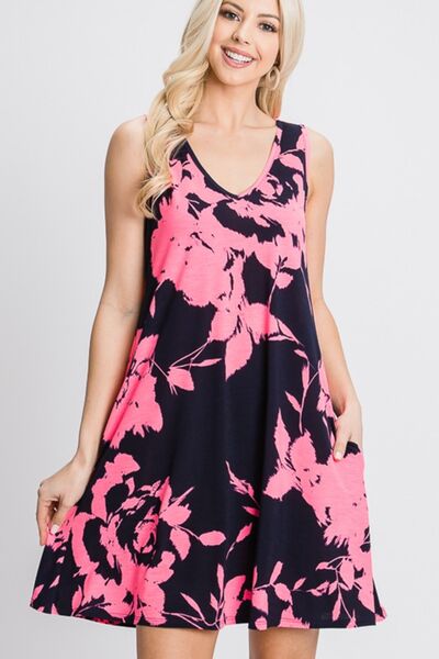 Load image into Gallery viewer, Heimish Full Size Floral V-Neck Tank Dress with Pockets
