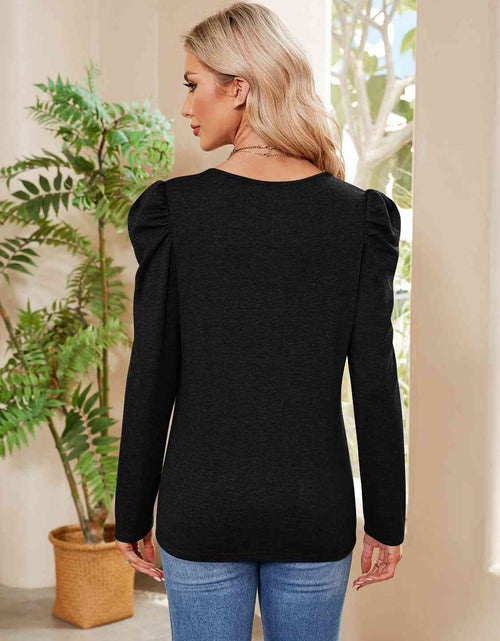 Load image into Gallery viewer, Buttoned Round Neck Puff Sleeve T-Shirt
