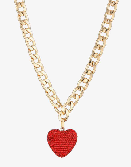 Load image into Gallery viewer, Rhinestone Heart Pendant Curb Chain Necklace
