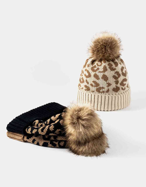 Load image into Gallery viewer, Leopard Pom-Pom Cuffed Beanie
