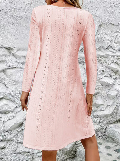 Load image into Gallery viewer, Eyelet V-Neck Long Sleeve Mini Dress
