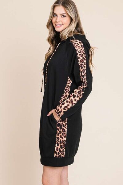 Load image into Gallery viewer, Culture Code Drawstring Leopard Long Sleeve Hooded Dress
