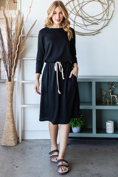 Load image into Gallery viewer, Reborn J Drawstring Waist Long Sleeve Tee Dress
