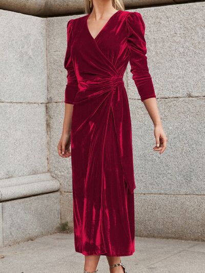 Load image into Gallery viewer, Surplice Puff Sleeve Midi Dress
