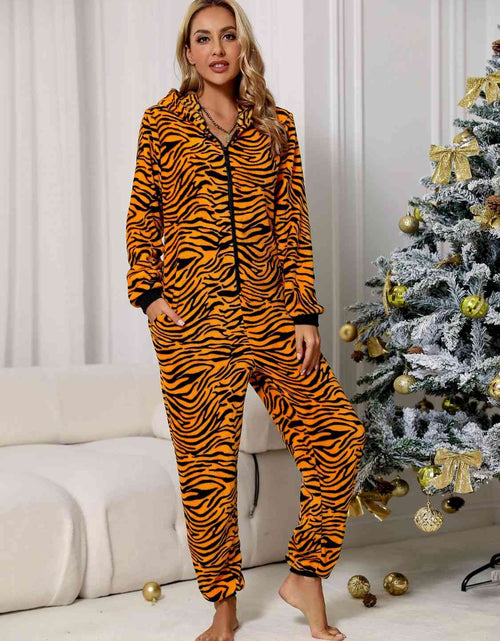 Load image into Gallery viewer, Animal Print  Zip Front Lounge Jumpsuit with Pockets
