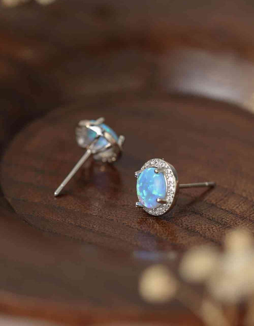 Load image into Gallery viewer, 925 Sterling Silver Platinum-Plated Opal Round Stud Earrings
