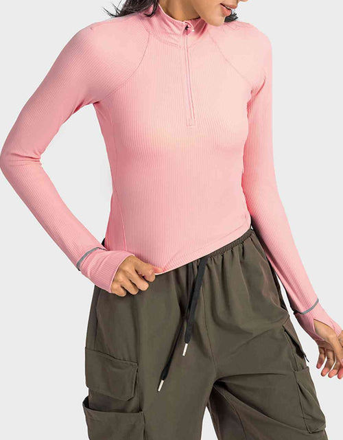 Load image into Gallery viewer, Mock Neck Half Zip Long Sleeve Sport Top
