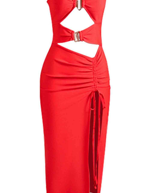 Load image into Gallery viewer, Cutout Strapless Drawstring Detail Split Bandage Dress
