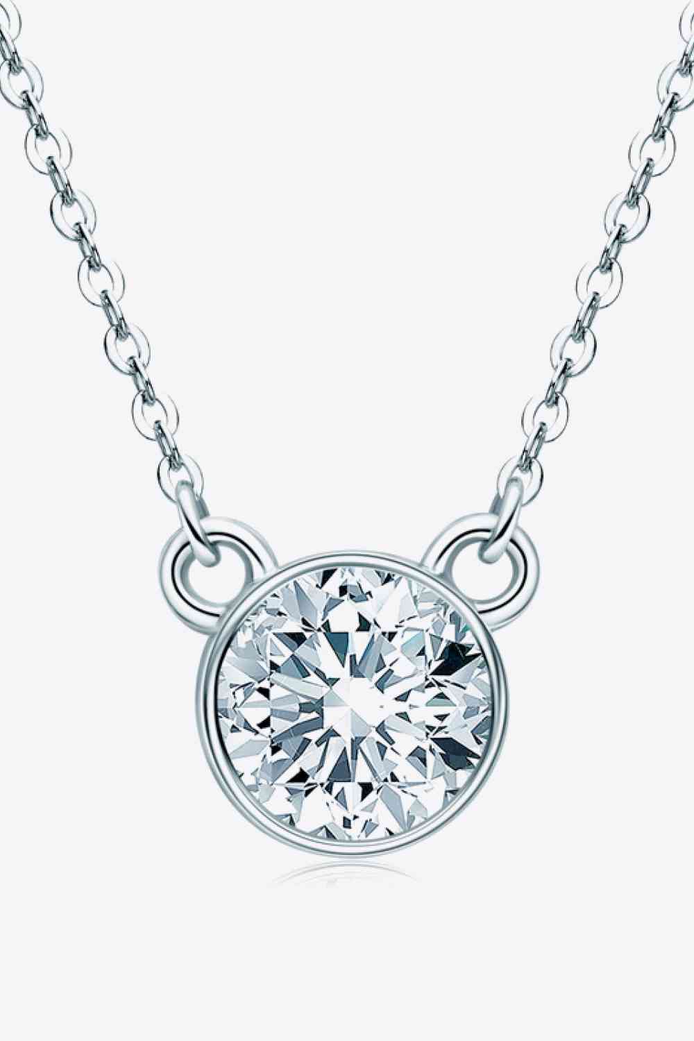 925 Sterling Silver 1 Carat Moissanite Round Pendant Necklace