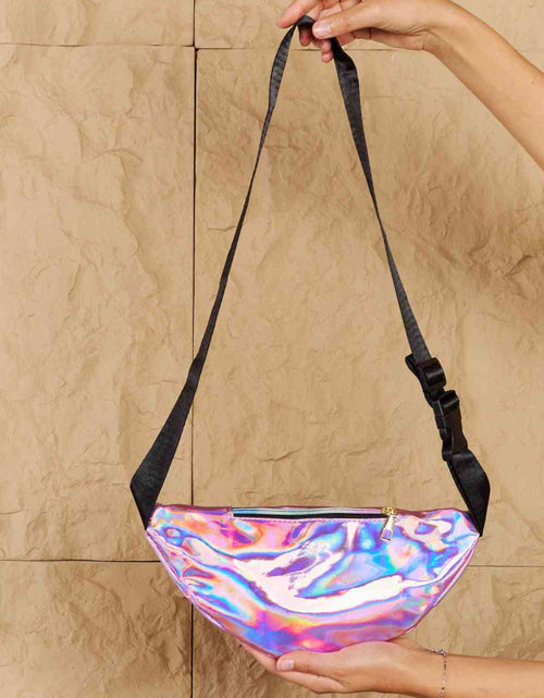 Load image into Gallery viewer, Fame Good Vibrations Holographic Double Zipper Fanny Pack in Hot Pink
