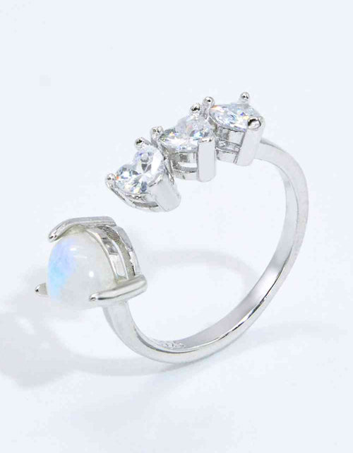 Load image into Gallery viewer, Natural Moonstone and Zircon Heart Open Ring
