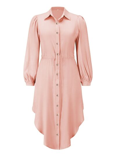 Load image into Gallery viewer, Drawstring Button Up Balloon Sleeve Dress
