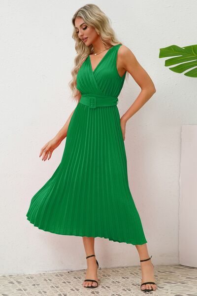 Load image into Gallery viewer, Surplice Sleeveless Midi Pleated Dress
