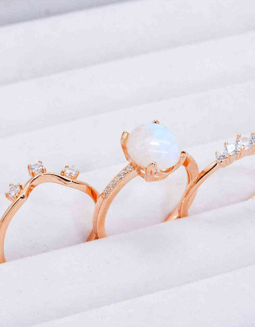 Load image into Gallery viewer, Natural Moonstone and Zircon Three-Piece Ring Set
