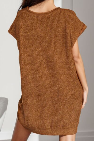 Load image into Gallery viewer, Notched Cap Sleeve Mini Sweater Dress
