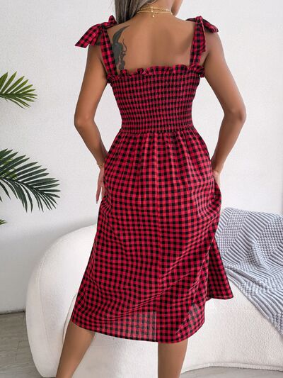 Load image into Gallery viewer, Frill Plaid Square Neck Midi Dress
