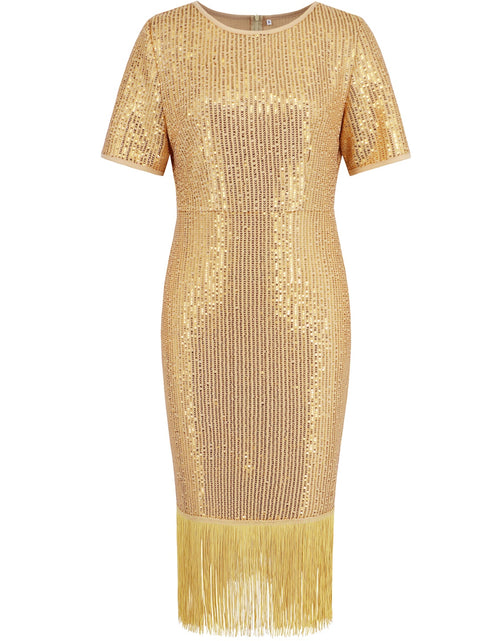 Load image into Gallery viewer, Tassel Sequin Short Sleeve Dress
