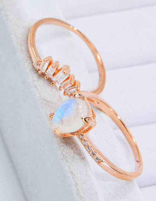 Load image into Gallery viewer, Natural Moonstone and Zircon 18K Rose Gold-Plated Two-Piece Ring Set
