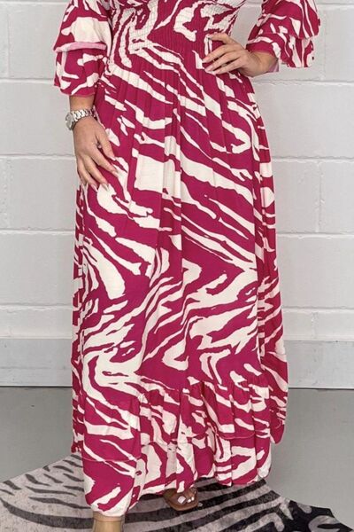 Load image into Gallery viewer, Smocked Printed Flounce Sleeve Maxi Dress
