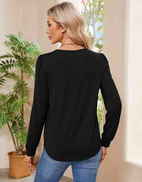 Load image into Gallery viewer, Ruched Round Neck Long Sleeve Blouse
