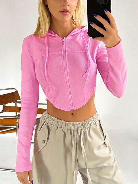 Load image into Gallery viewer, Drawstring Long Sleeve Cropped Hoodie
