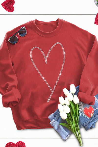 Load image into Gallery viewer, Heart Round Neck Long Sleeve Sweatshirt
