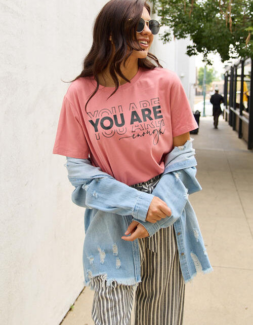 Load image into Gallery viewer, Simply Love Full Size YOU ARE ENOUGH Short Sleeve T-Shirt
