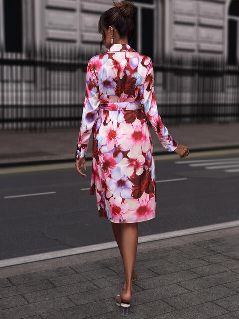 Load image into Gallery viewer, Floral Print Collared Neck  Slit Dress
