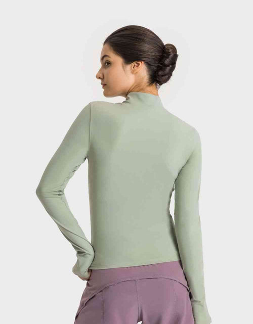 Load image into Gallery viewer, Half Zip Thumbhole Sleeve Sports Top
