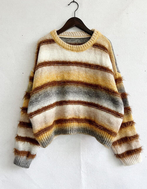 Load image into Gallery viewer, Striped Round Neck Long Sleeve Sweater
