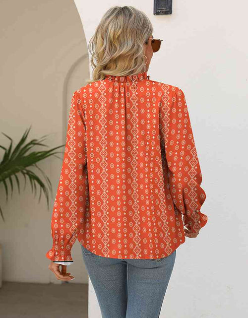 Load image into Gallery viewer, Printed Tie Neck Flounce Sleeve Blouse
