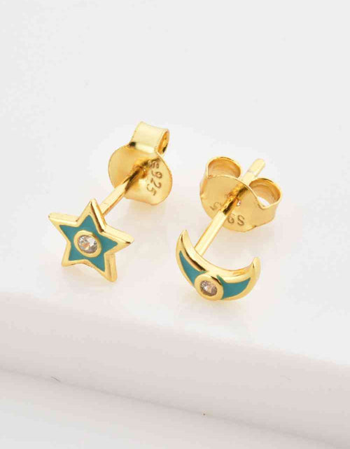 Load image into Gallery viewer, Star and Moon Zircon Mismatched Earrings
